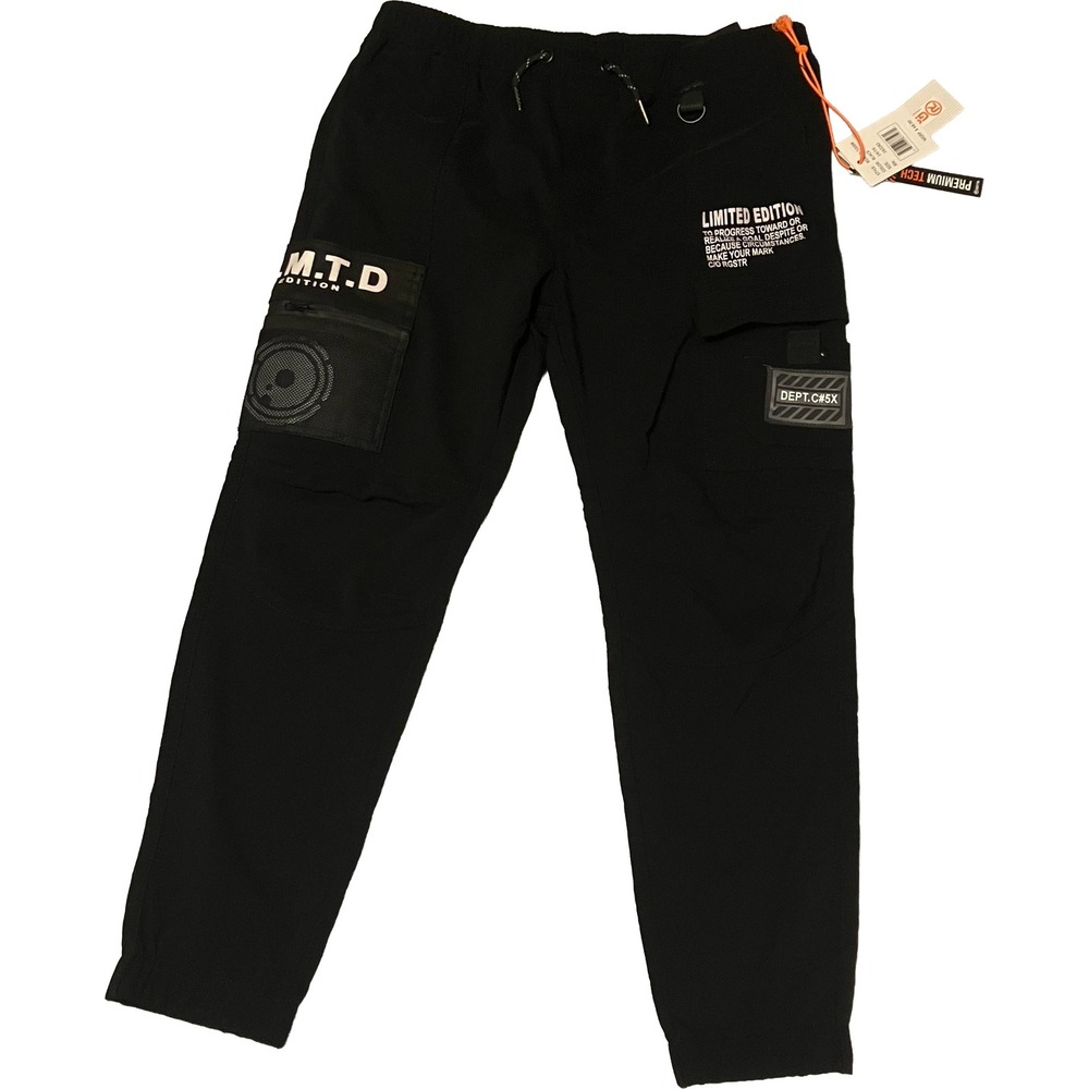 RGSTR Premium Tech Mens Cargo Pants Black Limited Edition Joggers Sz 14/16 NWT